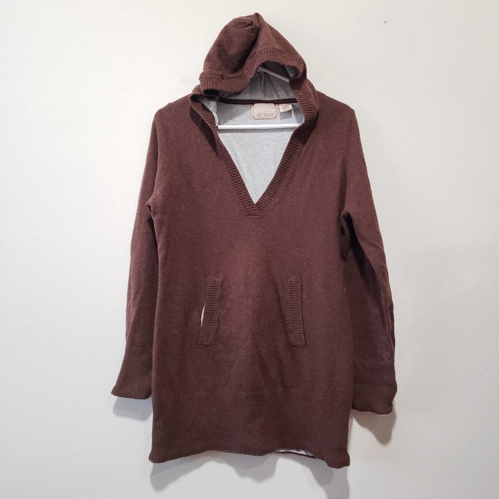 Sparrow Anthropologie Lambswool V-Neck Hooded Long Sleeve Sweater Dress Medium